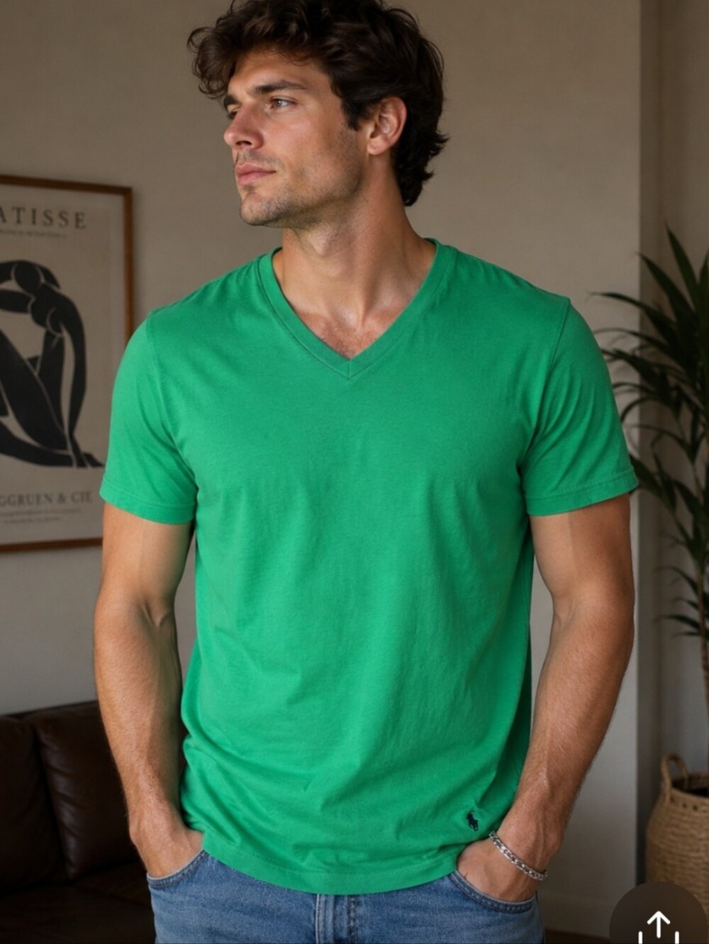 Polo by Ralph Lauren Bright Green V-Neck Short Sleeve Tee